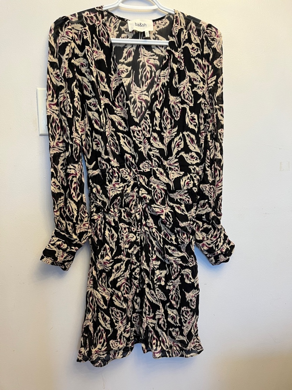 ba&sh Black Floral Print Long Sleeve Dress